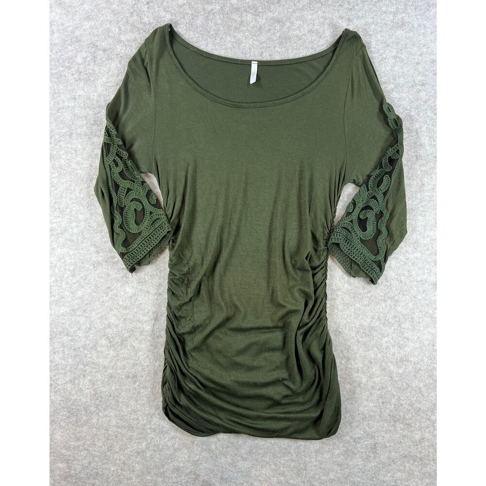 Pinkblush Maternity Olive Green Crochet 3/4 Sleeve Ruched Top Size Large